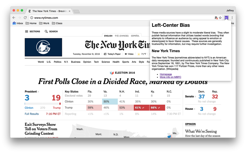 Screenshot of Media Bias/Fact Check icon in action.